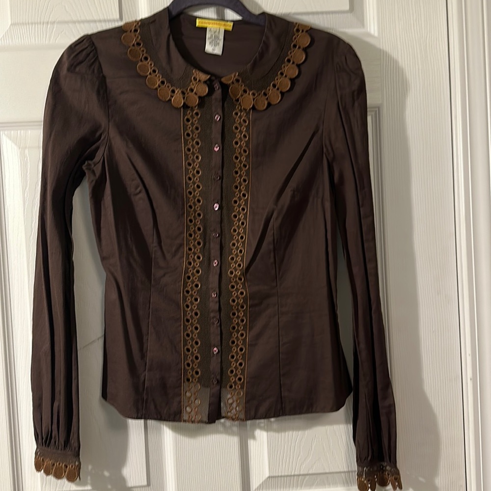 NWOT. Chocolate brown button down blouse by Catherine Malandrino. Fits like 2/XS